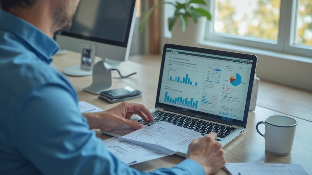 Профессиональное фото человека, анализирующего графики продуктивности на ноутбуке