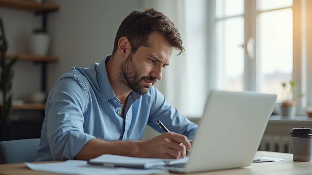 Мужчина работает за столом с сосредоточенным выражением, демонстрируя внимательный подход к задачам