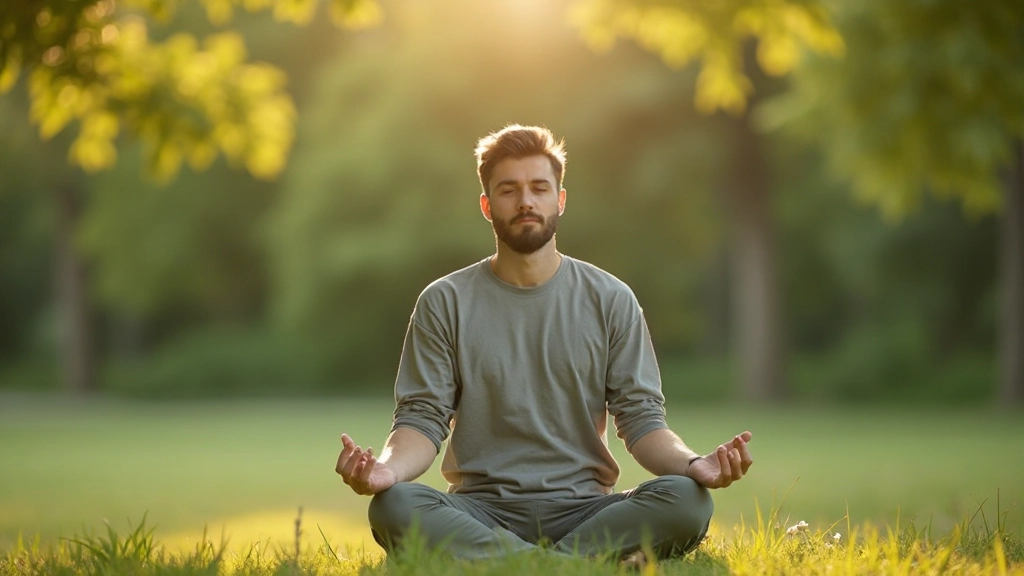 Человек практикует медитацию на природе, демонстрируя осознанность и внимательность