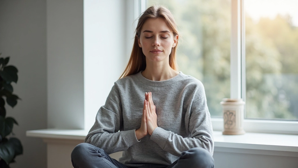 Профессиональное фото женщины, медитирующей в спокойной обстановке офиса