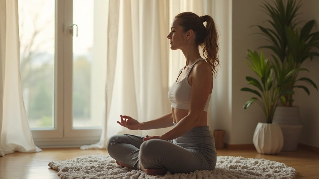 Женщина медитирует в спокойной обстановке, практикуя осознанность и самопринятие